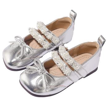 Детски обувки Мери Джейн за момичета – квадратен нос, велкро каишка, перлена украса, мека каучукова подметка, нисък връх