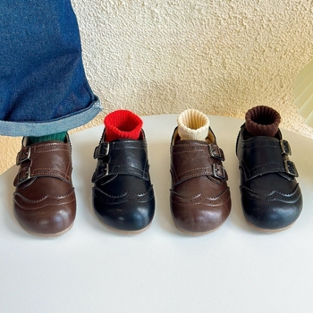 Dječje cipele s Velcro kopčom, niska gornja linija, brogue izrezbaren dizajn, EVA uložak, gumeni potplat