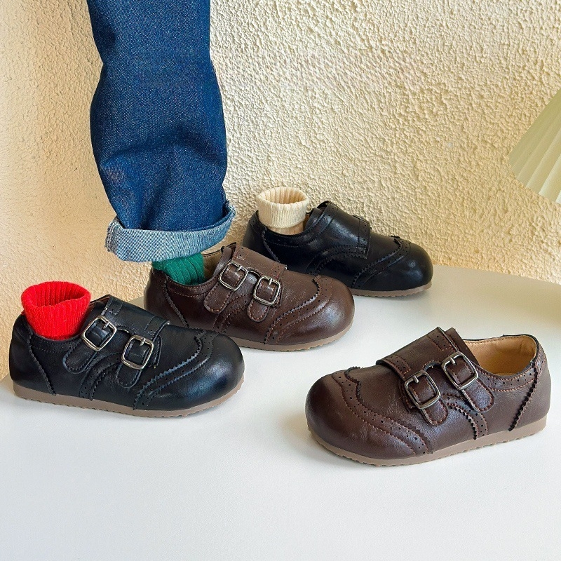 Dječje cipele s Velcro kopčom, niska gornja linija, brogue izrezbaren dizajn, EVA uložak, gumeni potplat