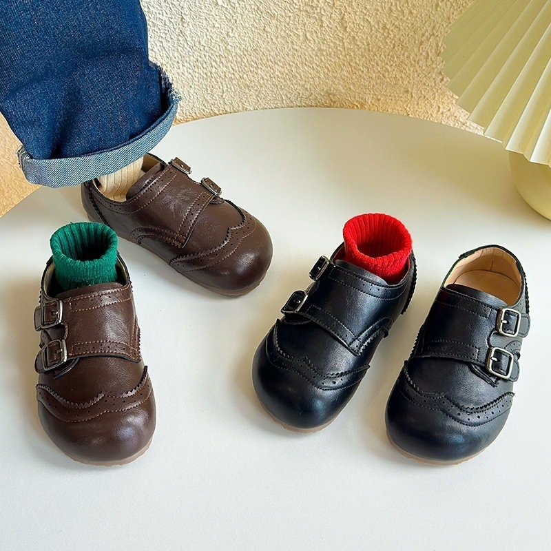 Dječje cipele s Velcro kopčom, niska gornja linija, brogue izrezbaren dizajn, EVA uložak, gumeni potplat