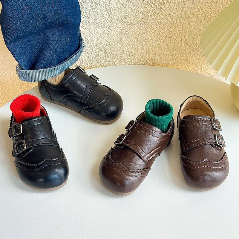 Dječje cipele s Velcro kopčom, niska gornja linija, brogue izrezbaren dizajn, EVA uložak, gumeni potplat