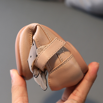 Cipele za djevojčice od mikrovlakana – korejski stil s mašnicom, Velcro zatvarač, gornji dio od mikrovlakana, uložak od prirodne kože, gumeni potplat