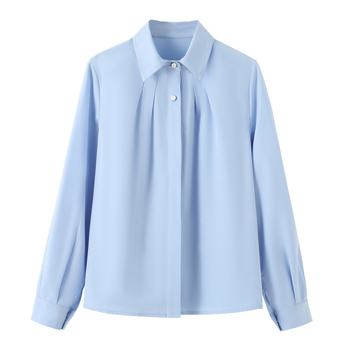 Női póló galléros ing, gyűrődésálló formális felső, hosszú ujjú, elasztán keverék