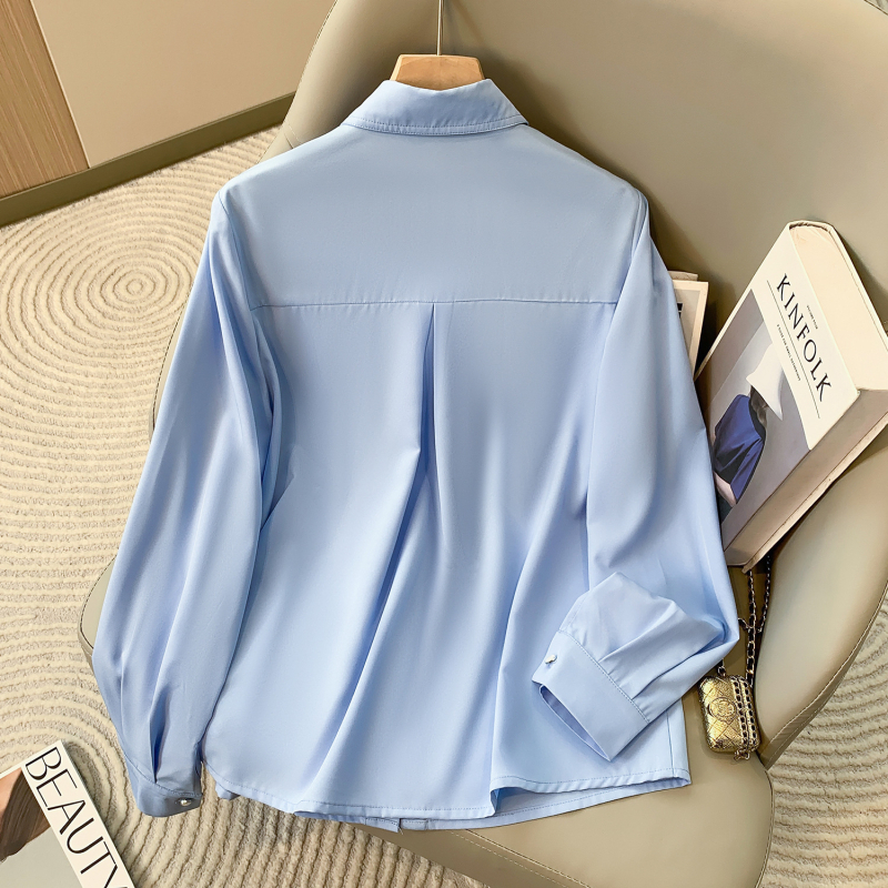 Női póló galléros ing, gyűrődésálló formális felső, hosszú ujjú, elasztán keverék