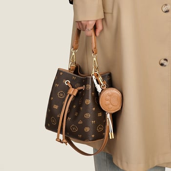 Γυναικεία bucket τσάντα, street style, συνθετικό δέρμα, bucket σχήμα, εσωτερική θήκη για κινητό, κυκλοφορία χειμώνας 2025