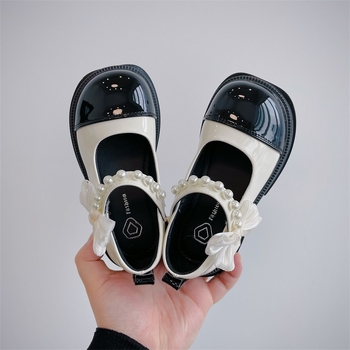 Koreai stílusú lányos bőrcipő masnival, PU felsőrész, gumitalp, Velcro-zárás, légáteresztő