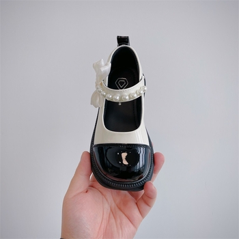 Koreai stílusú lányos bőrcipő masnival, PU felsőrész, gumitalp, Velcro-zárás, légáteresztő