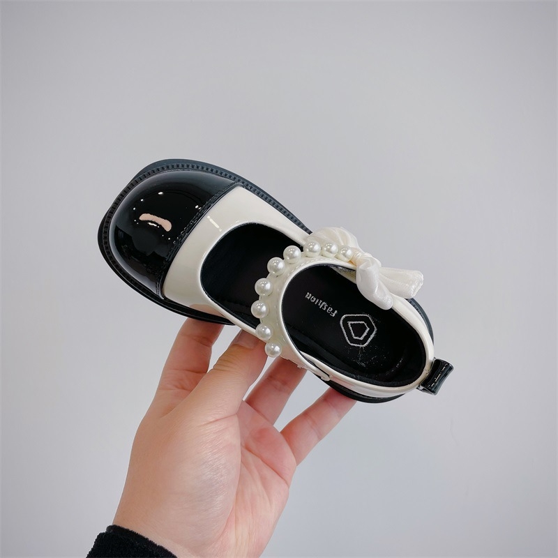 Koreai stílusú lányos bőrcipő masnival, PU felsőrész, gumitalp, Velcro-zárás, légáteresztő