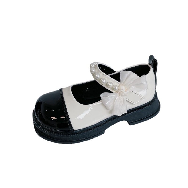 Koreai stílusú lányos bőrcipő masnival, PU felsőrész, gumitalp, Velcro-zárás, légáteresztő