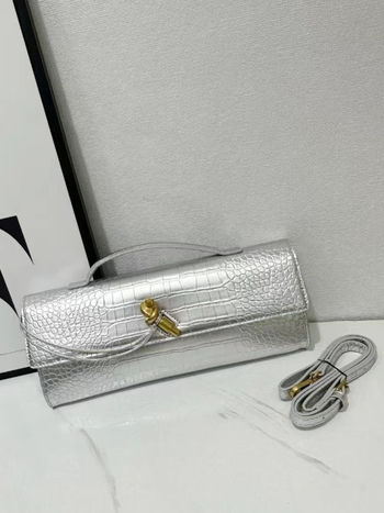 Jincheng Leather Goods Kožna torbica s krokodilo uzorkom baguette stil, zatvarač, horizontalni Kelly oblik, za rame/ručno nošenje