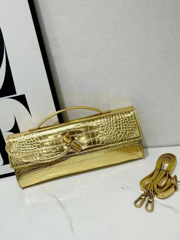 Jincheng Leather Goods Kožna torbica s krokodilo uzorkom baguette stil, zatvarač, horizontalni Kelly oblik, za rame/ručno nošenje