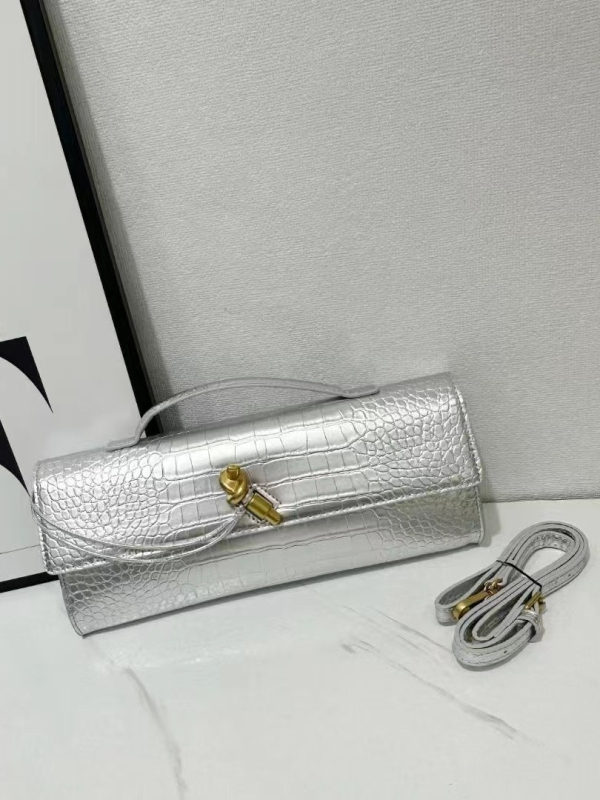 Jincheng Leather Goods Kožna torbica s krokodilo uzorkom baguette stil, zatvarač, horizontalni Kelly oblik, za rame/ručno nošenje