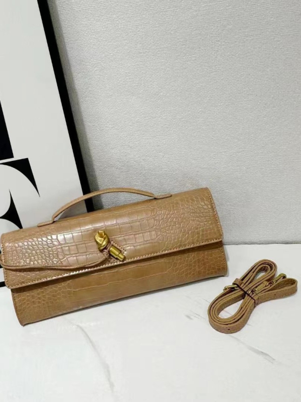 Jincheng Leather Goods Kožna torbica s krokodilo uzorkom baguette stil, zatvarač, horizontalni Kelly oblik, za rame/ručno nošenje