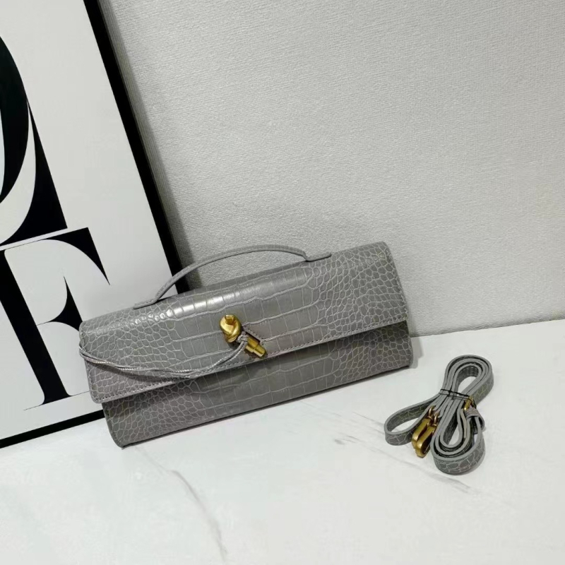 Jincheng Leather Goods Kožna torbica s krokodilo uzorkom baguette stil, zatvarač, horizontalni Kelly oblik, za rame/ručno nošenje