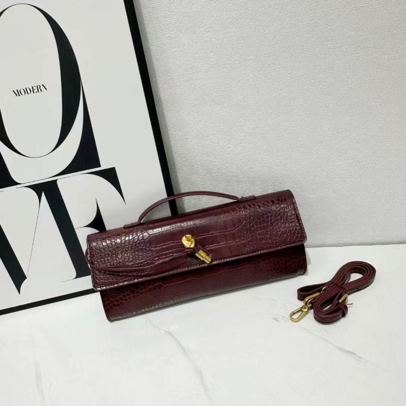 Jincheng Leather Goods Kožna torbica s krokodilo uzorkom baguette stil, zatvarač, horizontalni Kelly oblik, za rame/ručno nošenje