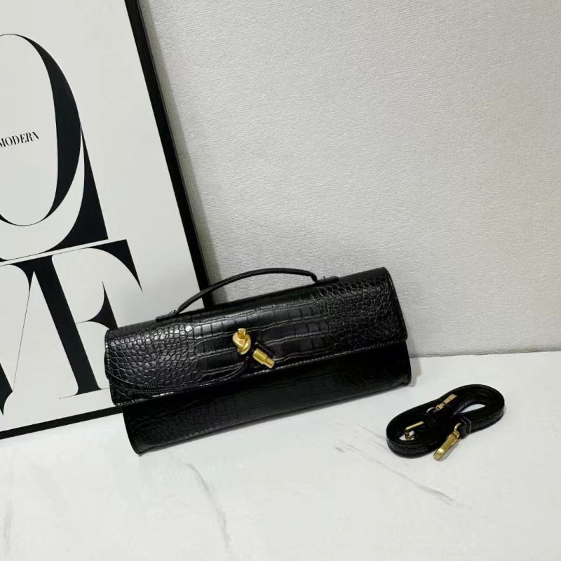 Jincheng Leather Goods Kožna torbica s krokodilo uzorkom baguette stil, zatvarač, horizontalni Kelly oblik, za rame/ručno nošenje