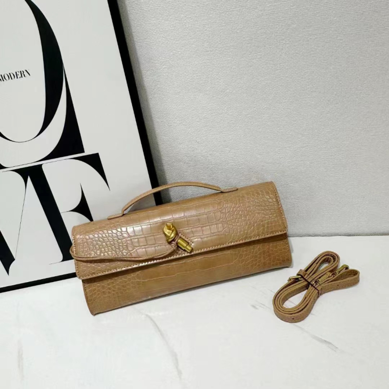 Jincheng Leather Goods Kožna torbica s krokodilo uzorkom baguette stil, zatvarač, horizontalni Kelly oblik, za rame/ručno nošenje