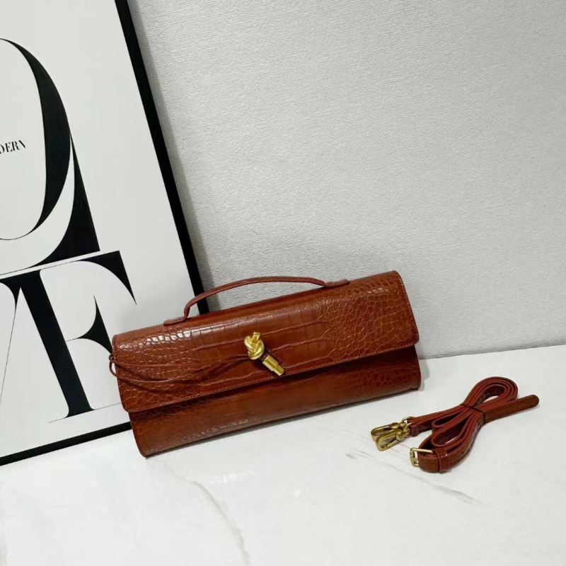 Jincheng Leather Goods Kožna torbica s krokodilo uzorkom baguette stil, zatvarač, horizontalni Kelly oblik, za rame/ručno nošenje