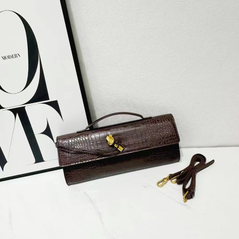 Jincheng Leather Goods Kožna torbica s krokodilo uzorkom baguette stil, zatvarač, horizontalni Kelly oblik, za rame/ručno nošenje