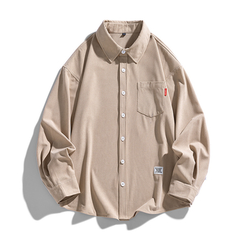 Muška košulja od korduroja - dugi rukav, rever, bez glačanja, džep, proljeće 2025, poliester 96%+