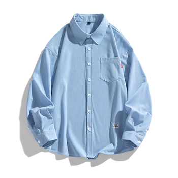 Muška košulja od korduroja - dugi rukav, rever, bez glačanja, džep, proljeće 2025, poliester 96%+