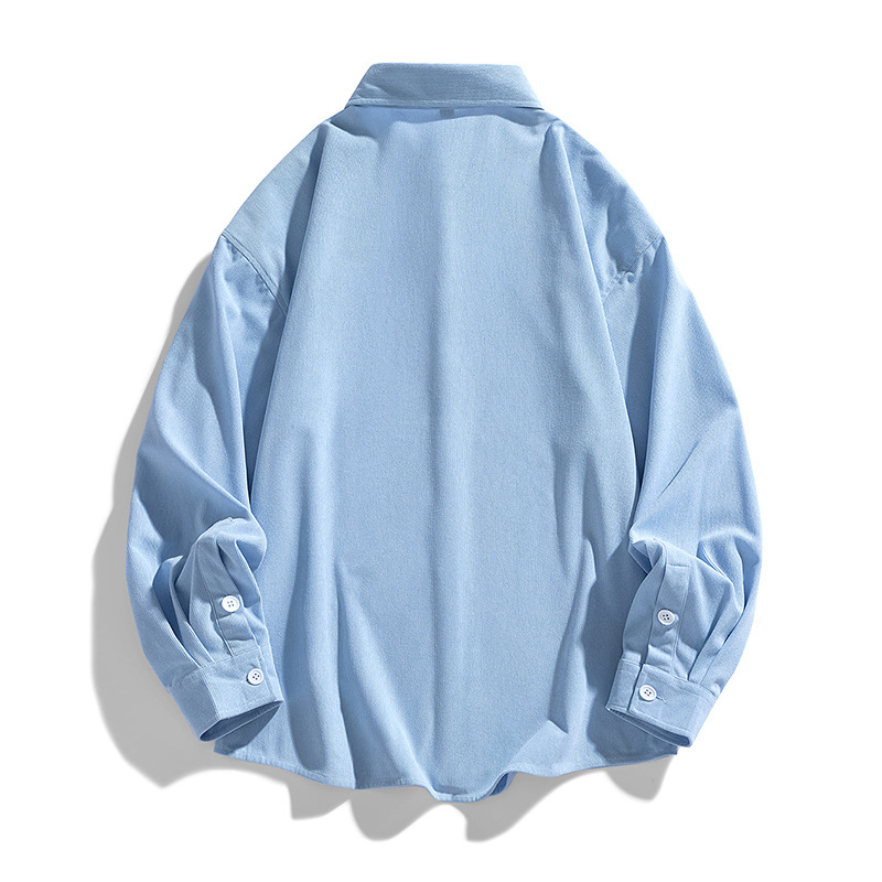 Muška košulja od korduroja - dugi rukav, rever, bez glačanja, džep, proljeće 2025, poliester 96%+