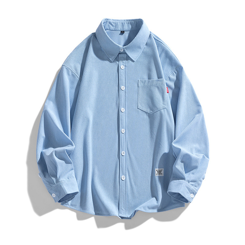 Muška košulja od korduroja - dugi rukav, rever, bez glačanja, džep, proljeće 2025, poliester 96%+