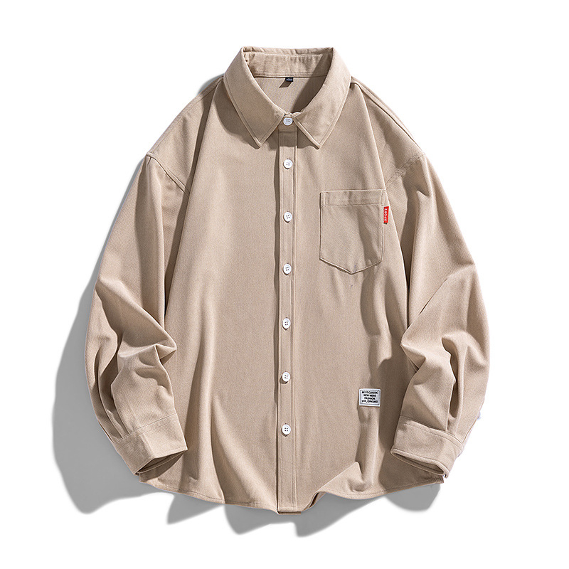 Muška košulja od korduroja - dugi rukav, rever, bez glačanja, džep, proljeće 2025, poliester 96%+