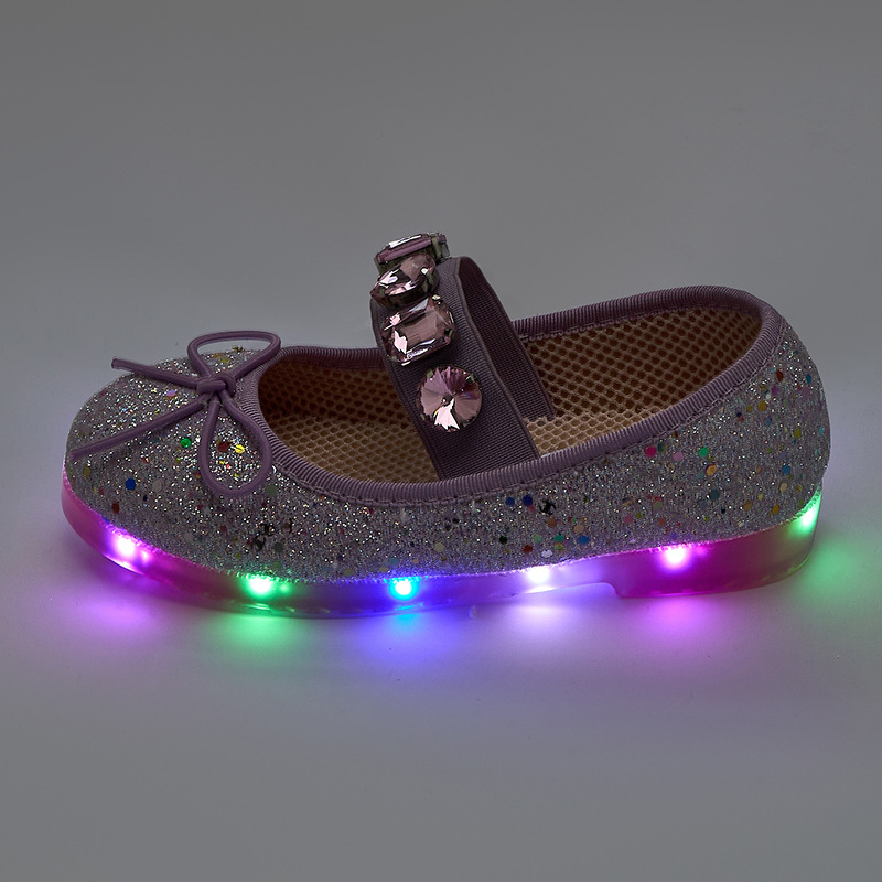 Dječje cipele princeze s kristalima - umjetna koža na vrhu, gumena đon, slip-on, protuklizne, niski profil, za djecu 4–6 godina