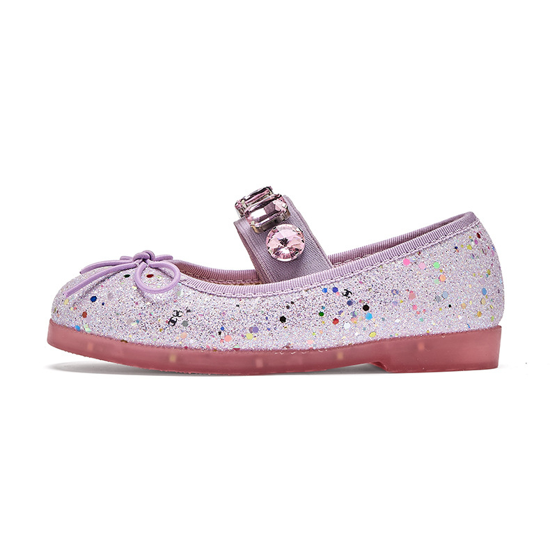 Dječje cipele princeze s kristalima - umjetna koža na vrhu, gumena đon, slip-on, protuklizne, niski profil, za djecu 4–6 godina