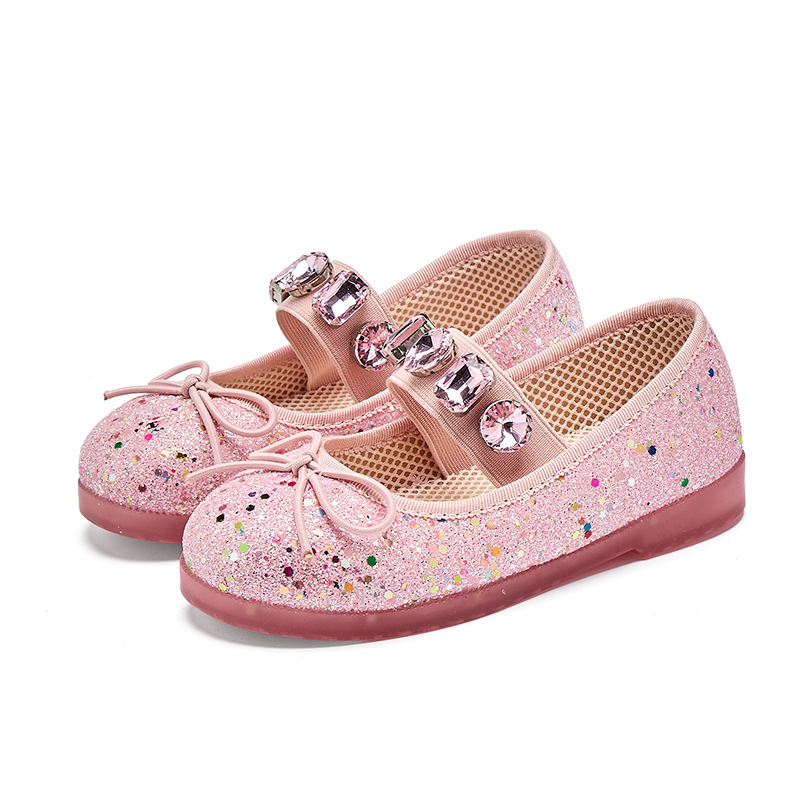 Dječje cipele princeze s kristalima - umjetna koža na vrhu, gumena đon, slip-on, protuklizne, niski profil, za djecu 4–6 godina
