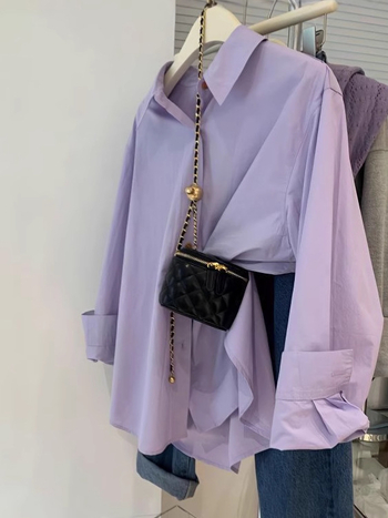 Ženska pamučna košulja s dugim rukavima, udoban kroj, francuski stil, jednobojni uzorak, za proljeće i jesen