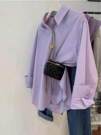 Ženska pamučna košulja s dugim rukavima, udoban kroj, francuski stil, jednobojni uzorak, za proljeće i jesen