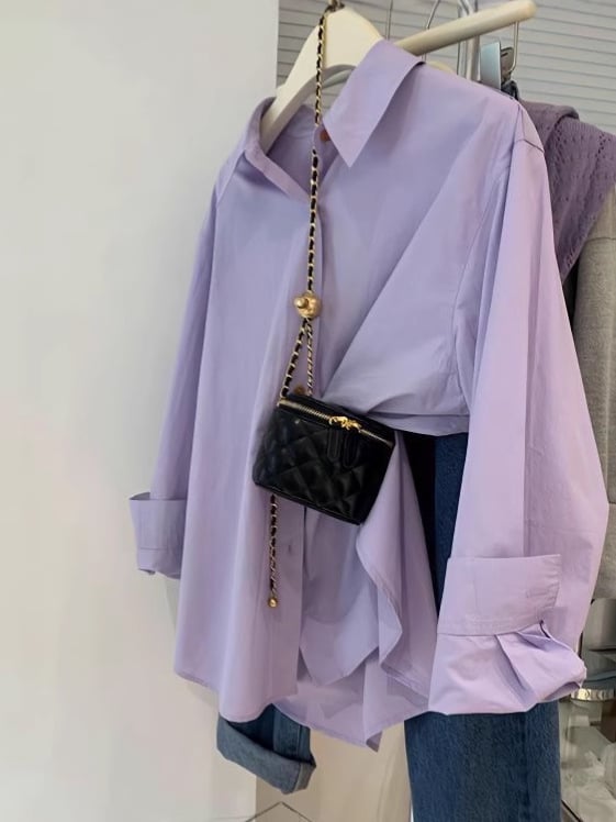 Ženska pamučna košulja s dugim rukavima, udoban kroj, francuski stil, jednobojni uzorak, za proljeće i jesen