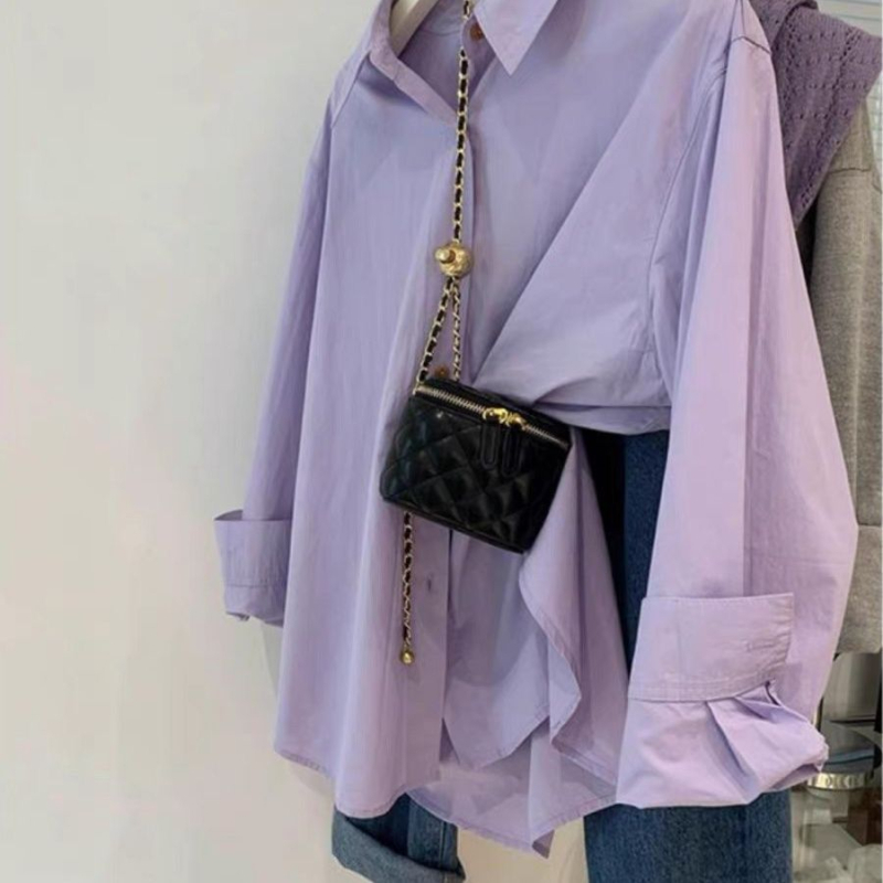 Ženska pamučna košulja s dugim rukavima, udoban kroj, francuski stil, jednobojni uzorak, za proljeće i jesen