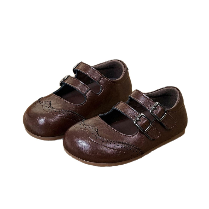 Dječje kožne cipele — retro gravirani cvjetovi, britanski stil za djevojčice, niski izrez princeze izgled; gumena potplat; protuklizna; kopčanje na Velcro; unutrašnjost koža; stil: umjetničko retro