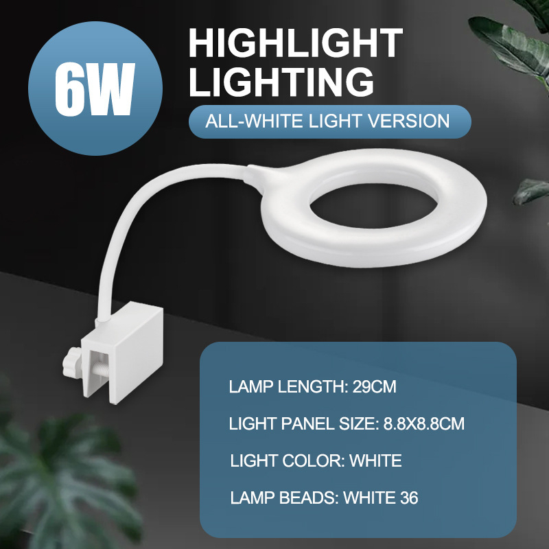 Mala okrugla LED lampica za akvarij s klipsom – ABS, 5W, 0,22 kg, energetski učinkovito osvjetljenje za vodene biljke