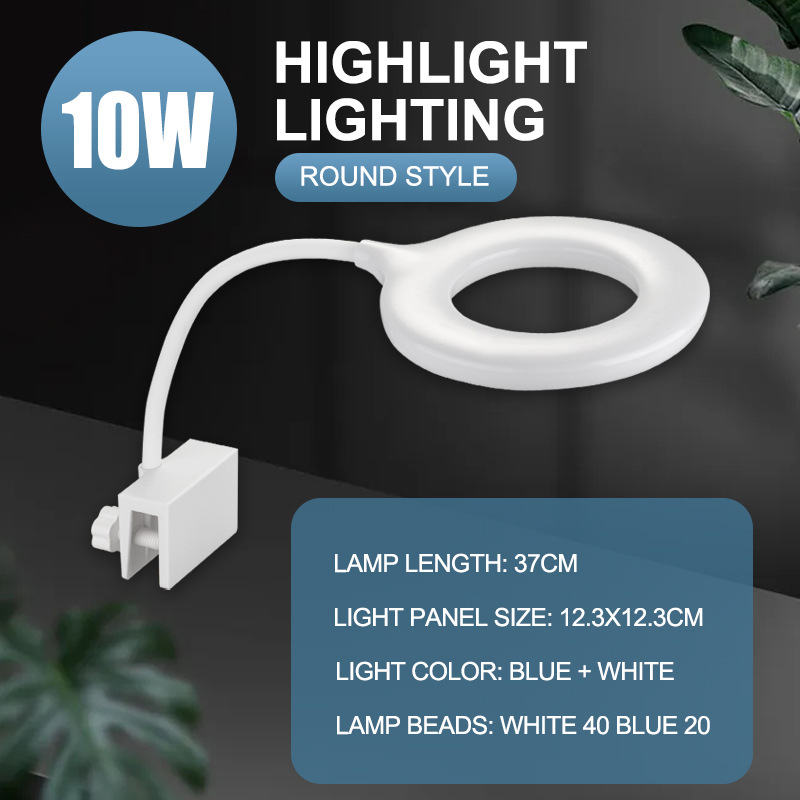 Mala okrugla LED lampica za akvarij s klipsom – ABS, 5W, 0,22 kg, energetski učinkovito osvjetljenje za vodene biljke
