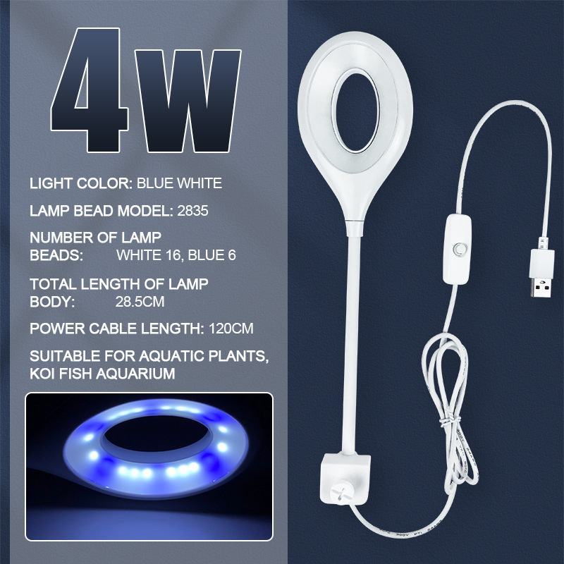 Mala okrugla LED lampica za akvarij s klipsom – ABS, 5W, 0,22 kg, energetski učinkovito osvjetljenje za vodene biljke