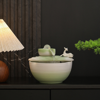 Keramički stolni fontan s tekućom vodom i Feng Shui vodeni kotačić, kineski stil, brend Fumanjia