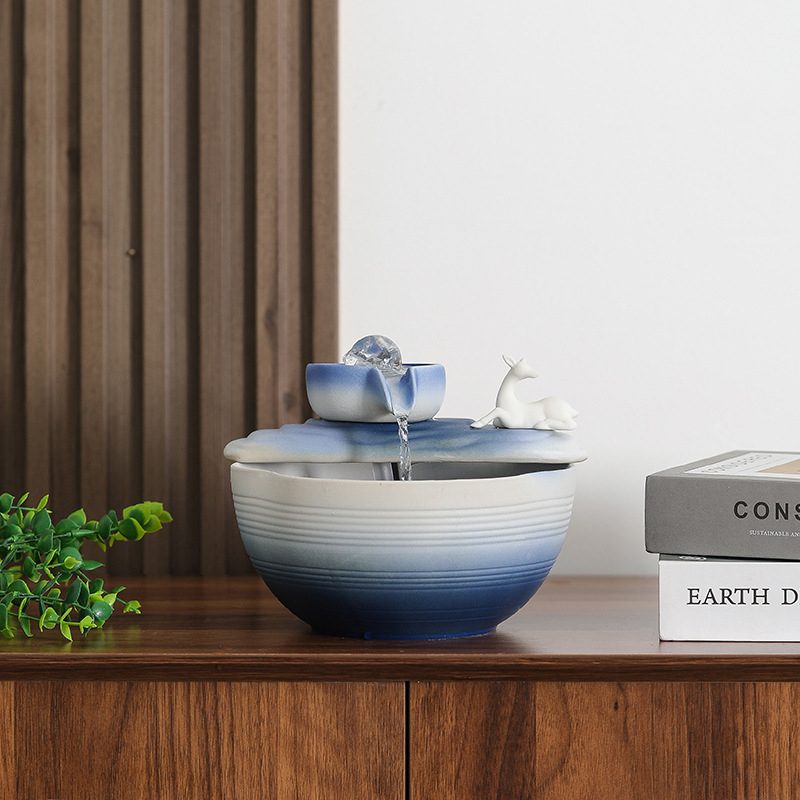 Keramički stolni fontan s tekućom vodom i Feng Shui vodeni kotačić, kineski stil, brend Fumanjia
