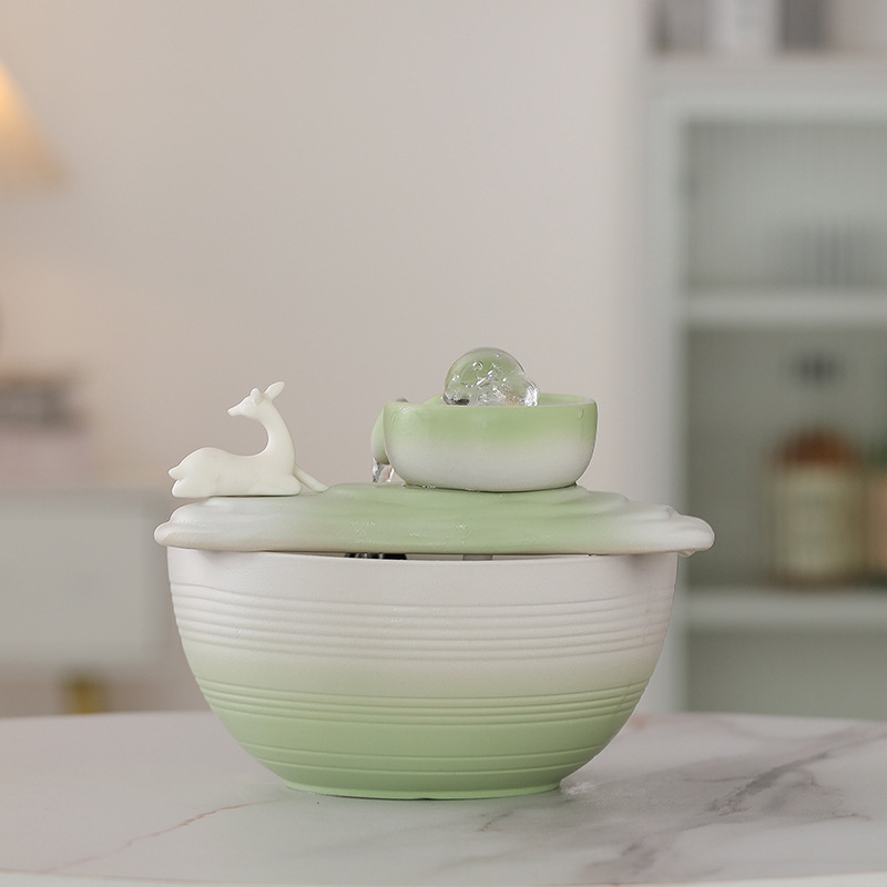Keramički stolni fontan s tekućom vodom i Feng Shui vodeni kotačić, kineski stil, brend Fumanjia