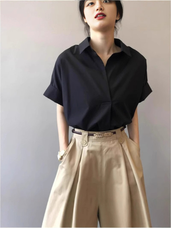 Košula s kratkim rukavima od poliestera, V-izrez, pulover stil, ležerni japansko-korejski stil
