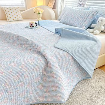 Cuvertură de pat din bumbac dublu strat, quilted, stil tatami, imprimare reactive, set de trei piese