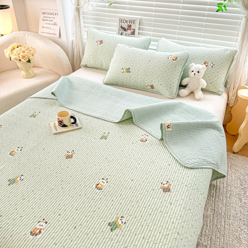 Cuvertură de pat din bumbac dublu strat, quilted, stil tatami, imprimare reactive, set de trei piese