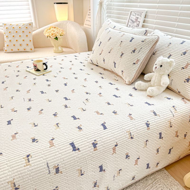 Cuvertură de pat din bumbac dublu strat, quilted, stil tatami, imprimare reactive, set de trei piese