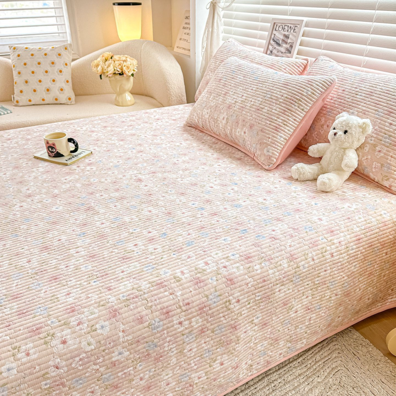 Cuvertură de pat din bumbac dublu strat, quilted, stil tatami, imprimare reactive, set de trei piese