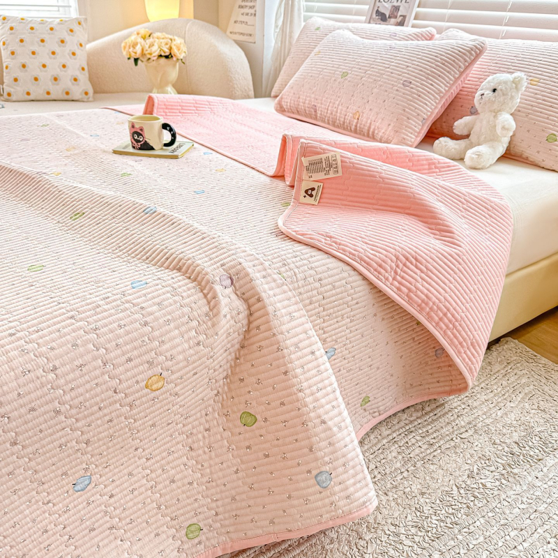 Cuvertură de pat din bumbac dublu strat, quilted, stil tatami, imprimare reactive, set de trei piese