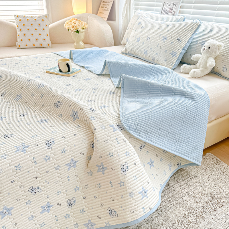 Cuvertură de pat din bumbac dublu strat, quilted, stil tatami, imprimare reactive, set de trei piese