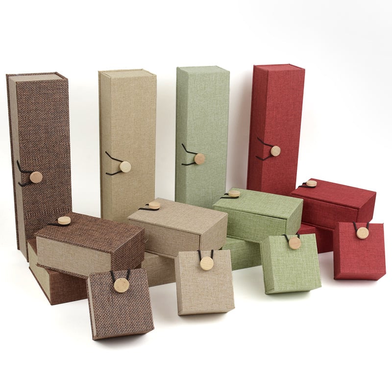 Ξύλινο κουτί αποθήκευσης κοσμημάτων από λινό ύφασμα με αγκράφα, για βραχιόλια, κολιέ και μενταγιόν